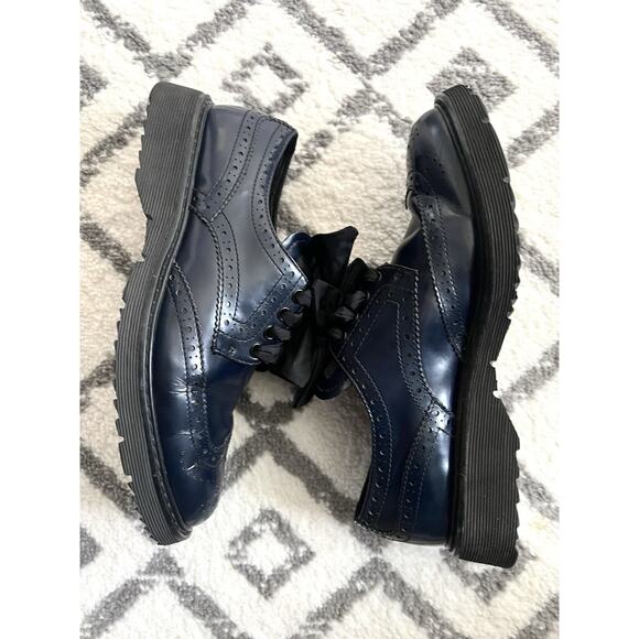 PRADA Women's Authentic Navy Patent Leather Baroque Platform Lace Shoes 37 US 7 - Picture 13 of 16
